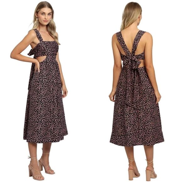 NWT Rebecca Vallance Cha Cha Silk Polka Dot Cutout Pleated Midi Dress size 6 - Picture 6 of 14